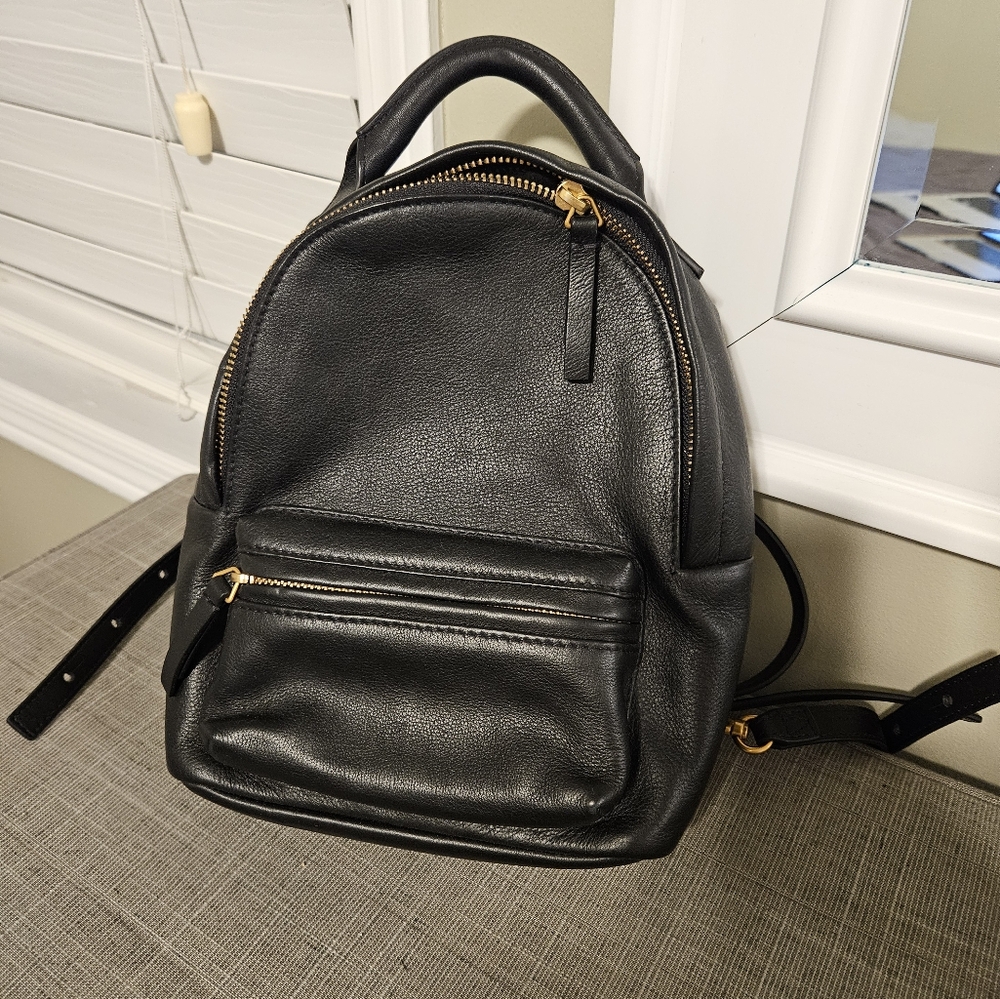Aritzia Mini Black Leather Backpack with Gold Hardware